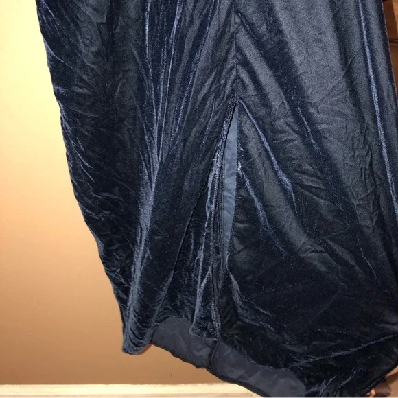 ASOS Velvet Long‎ Sleeve V Neck Tie Ruched Waist Maxi Dress Dark Blue 8 - Picture 4 of 6